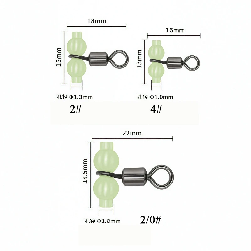 20Pcs/Lot Luminous Swivels Fishing Rolling Swivels Connector Sea Tackle Hook Connector Night Fishing Freshwater & Sea Fishing