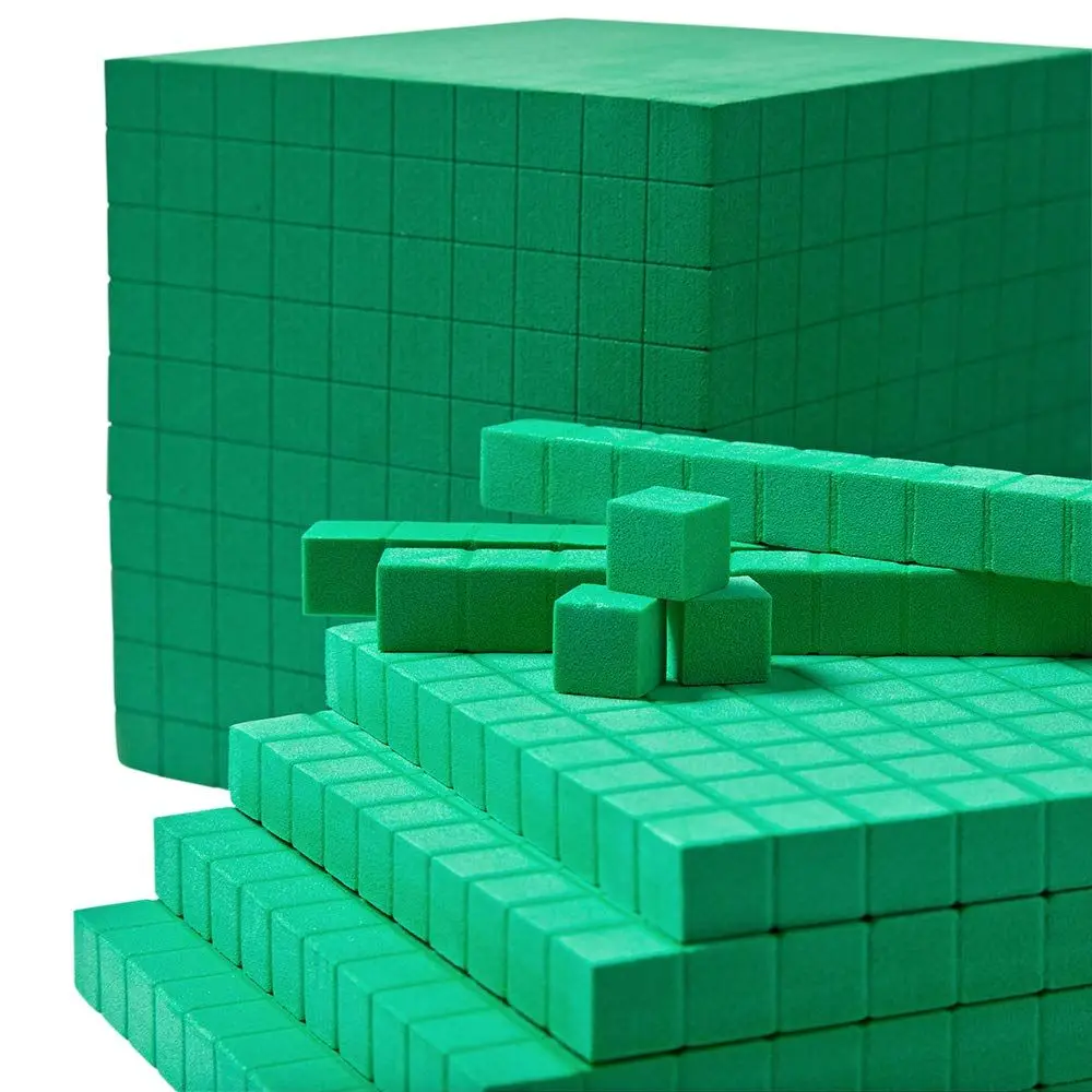 Green Foam Base Ten Blocks Set: Comprehensive Place Value Math Tools for Classroom and Montessori Education (644 Pieces)