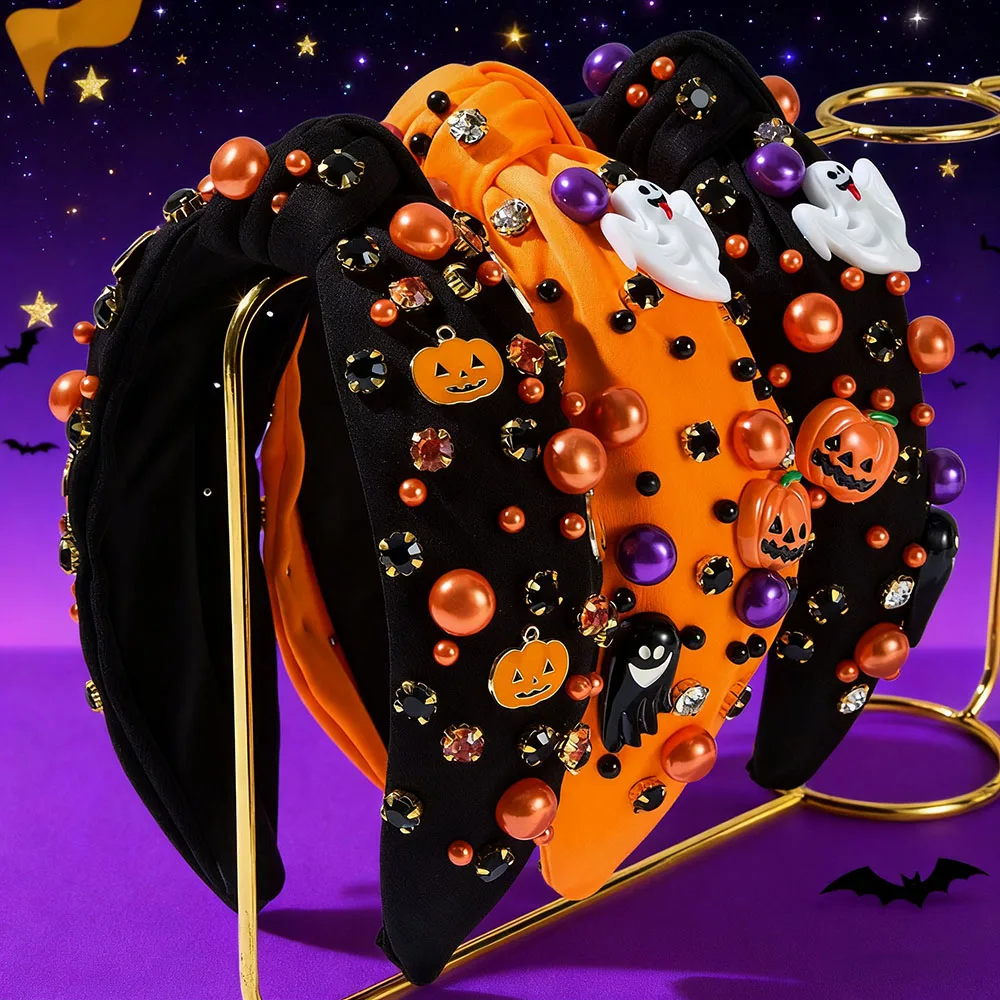 

Жемчужная повязка на голову, эластичная повязка для волос с тыквой и призраком, праздничные аксессуары для волос, декоративное украшение для волос на Хэллоуин для праздника, социальности