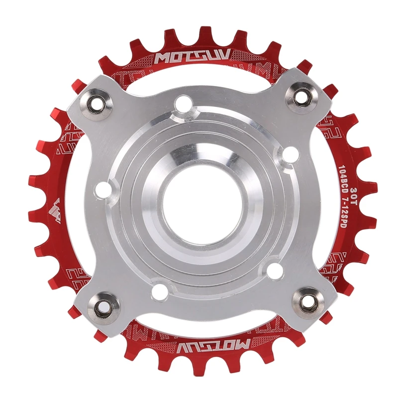 Liga de alumínio bicicleta pedaleiro, 104BCD E-Bike Chainring e adaptador para Tongsheng TSDZ, Mid Drive Motor, 30T, vermelho