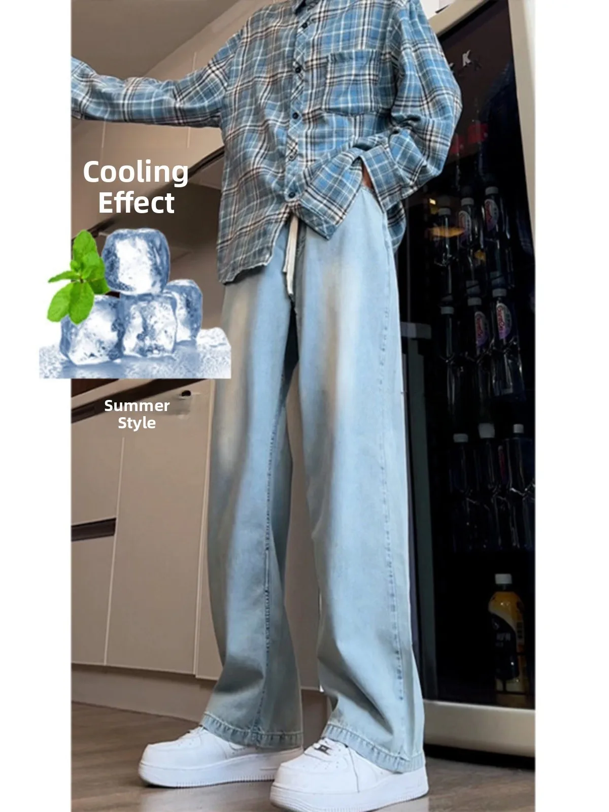 

Summer Ice Silk Slim Fit Straight Leg Jeans Men's Lightweight Comfortable Breathable Faionable American Brand Teenagers