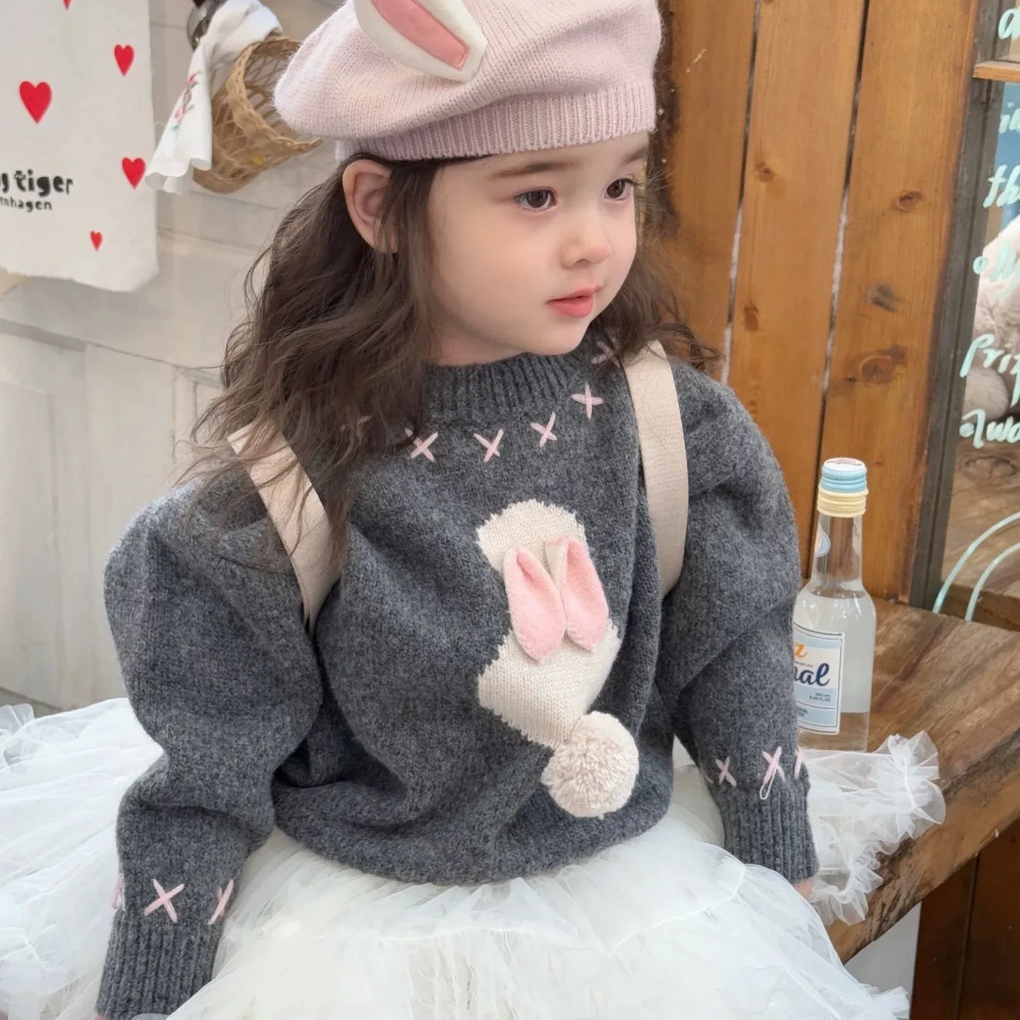 

Girls Autumn Three-Dimensional Rabbit 2025 Sweater Children's Clothing Knitted Round Neck Top Three-Dimensional Cartoon