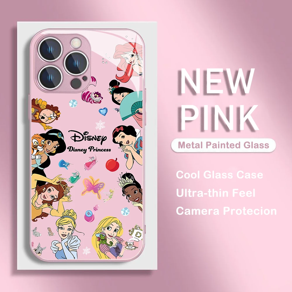 Disneys P-Princesses Phone Case for IPhone 16 15 14 13 12 11 Pro Max X XR XSMax 7 8 Plus Tempered Glass Back Cover