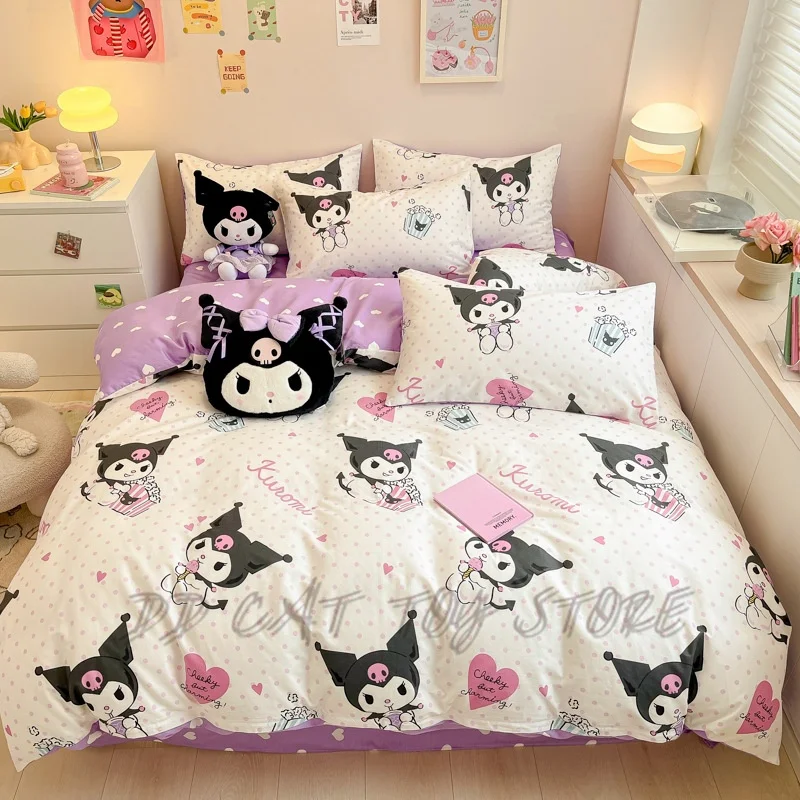 Sanrio Kuromi Cinnamoroll Hello Kitty Quilt Cover Cute  Anime Periphery Ornament Duvet Cover Bed Sheet Pillowcase Home Gift