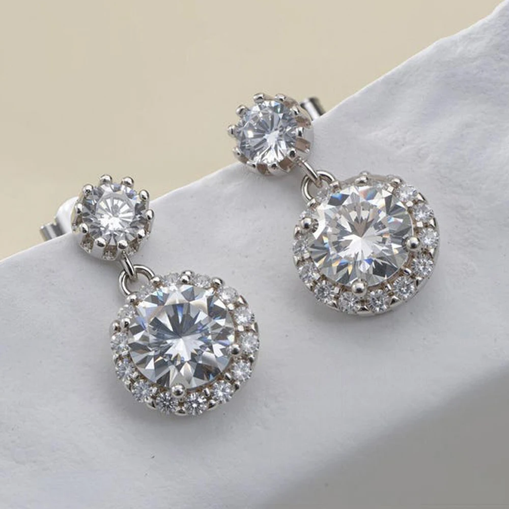 2CTTW Total‑Weight Round‑Cut Moissanite Drop‑Stud Earrings for Women, GRA‑Certified 925 Sterling‑Silver Luxury Fine Jewelry, Wedding‑Party‑Ready, Ideal Gift for Her
