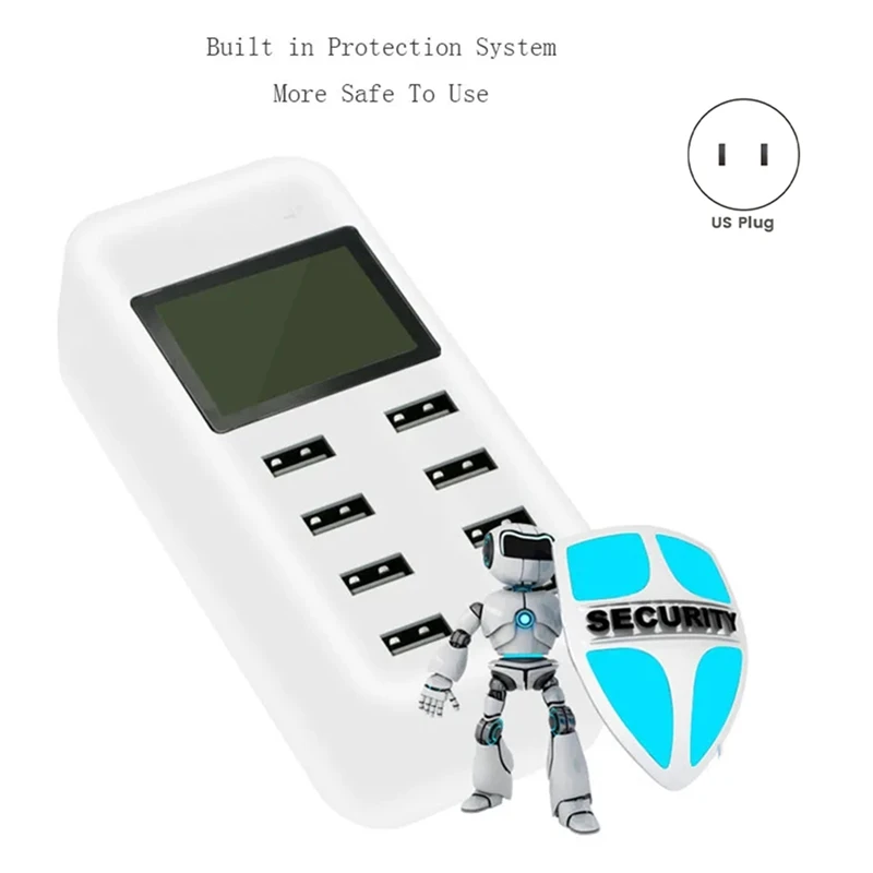 8Port Smart USB Fast Charging Hub with LCD 40W MultiPort USB Charging Station Wall Travel Charger for for US-A27I