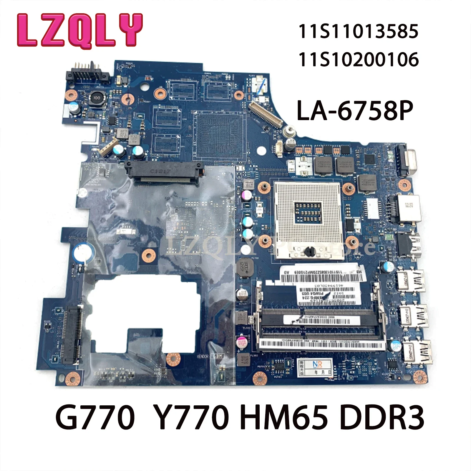 For Lenovo IdeaPad G770 Y770 11S11013585 11S10200106 Laptop Motherboard PIWG4 LA-6758P Mainboard HM65 DDR3 100% Tested Working