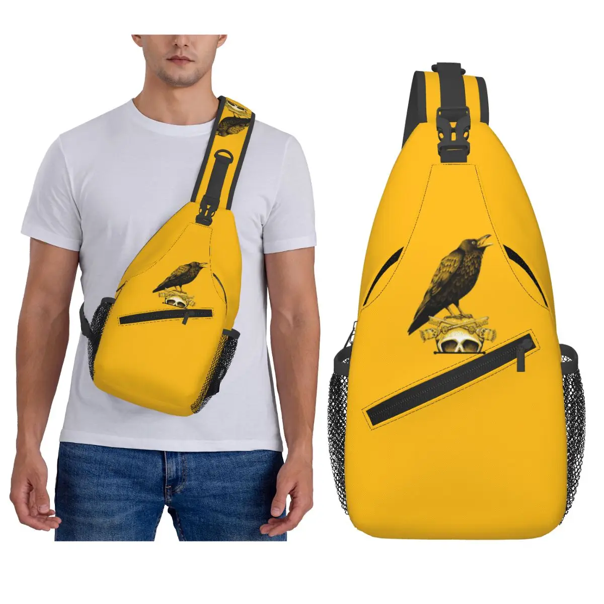 

Ворона череп Хэллоуин готический скелет нагрудная сумка мужской слинг рюкзак через плечо нагрудная сумка дорожный походный рюкзак сумка на плечо