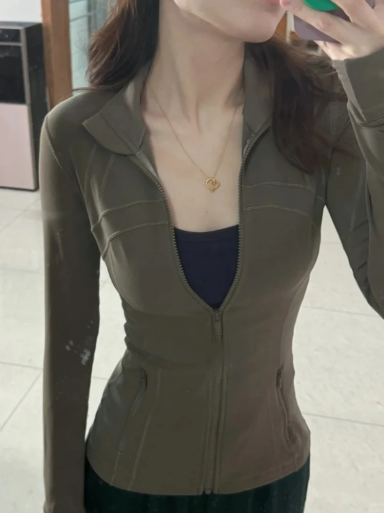 

Fibone Yoga Wear Jaet Women's Early Spring Cycling Tight Fit Fitn Sport Top ort Outerwear Zipper Splice ket