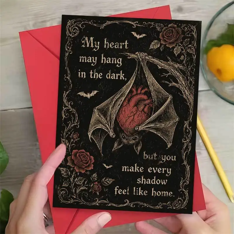 1pc Greeting Card And 1pc Envelope Mysterious Romantic Halloween Greeting Card, 
