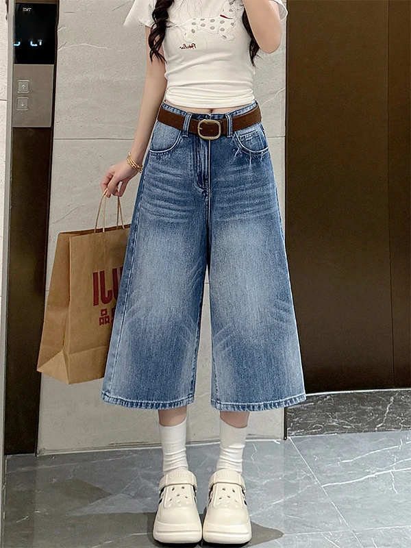 American Style Loose Fit High Waist Wide Leg Jeans Women's Summer New plus Size Pear Body Shape Casual Denim Shorts