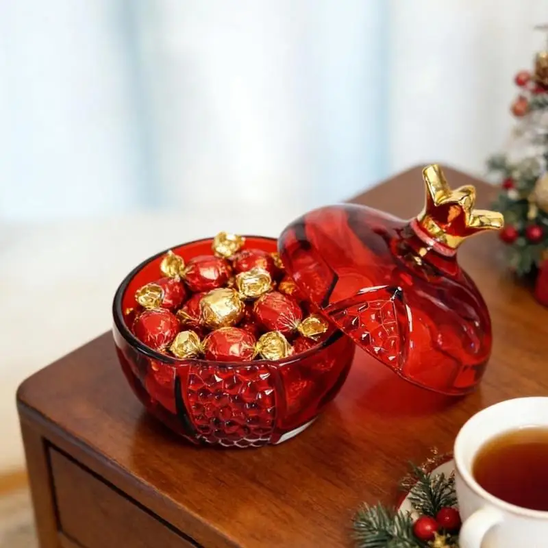 QX2E Festives Glass Pomegranate Jar for Candy Storage Kitchen Decors Multifunctional Use
