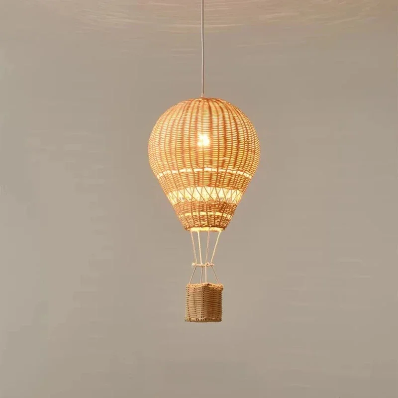 Handwoven Rattan Hot Balloon Pendant Light E27 Adjustable Ceiling Chandelier Kids Room Bedroom Living Room Nursery Decor