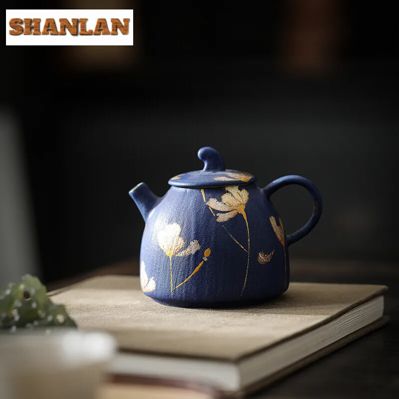 

Hand-painted Silver Sange Flower Teapot Exquisite Powder Yin Coarse Pot Tea Brewing Kettle with Infuser Chinese Tea Collection