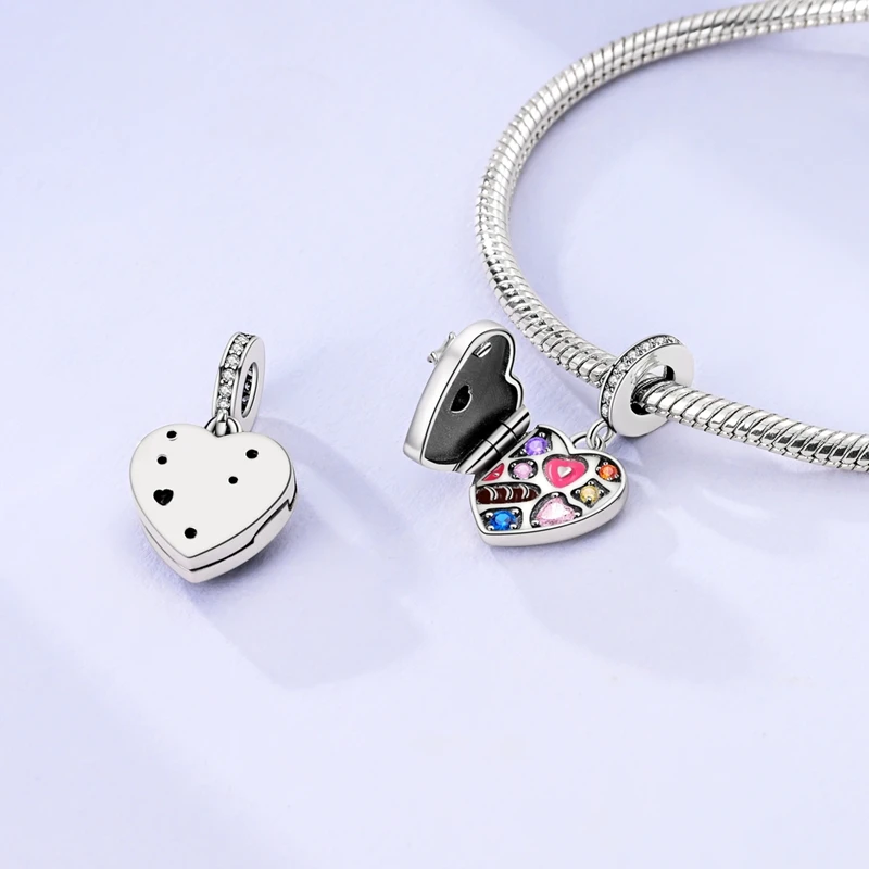 

925 Sterling Silver Love Chocolate Gift Box Charms Pendant Zircon Dangle Fit Original Bracelet DIY Women Birthday Party Jewelry