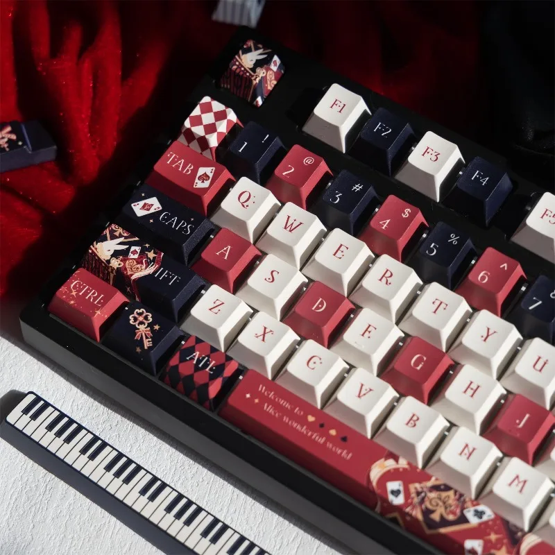 Alice Retro Keycaps Cherry Profile Game Key Caps Red and Blue Piano Keycap 2.25U Split Space 7U Space Bar L Shape Enter Keycap