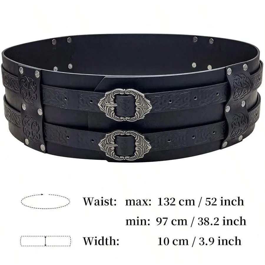 Renaissance Viking Embossed Wide Belt Medieval Faux Leather Armor Belt Medieval Wide Belt for Men PU Leather Costume Accessory