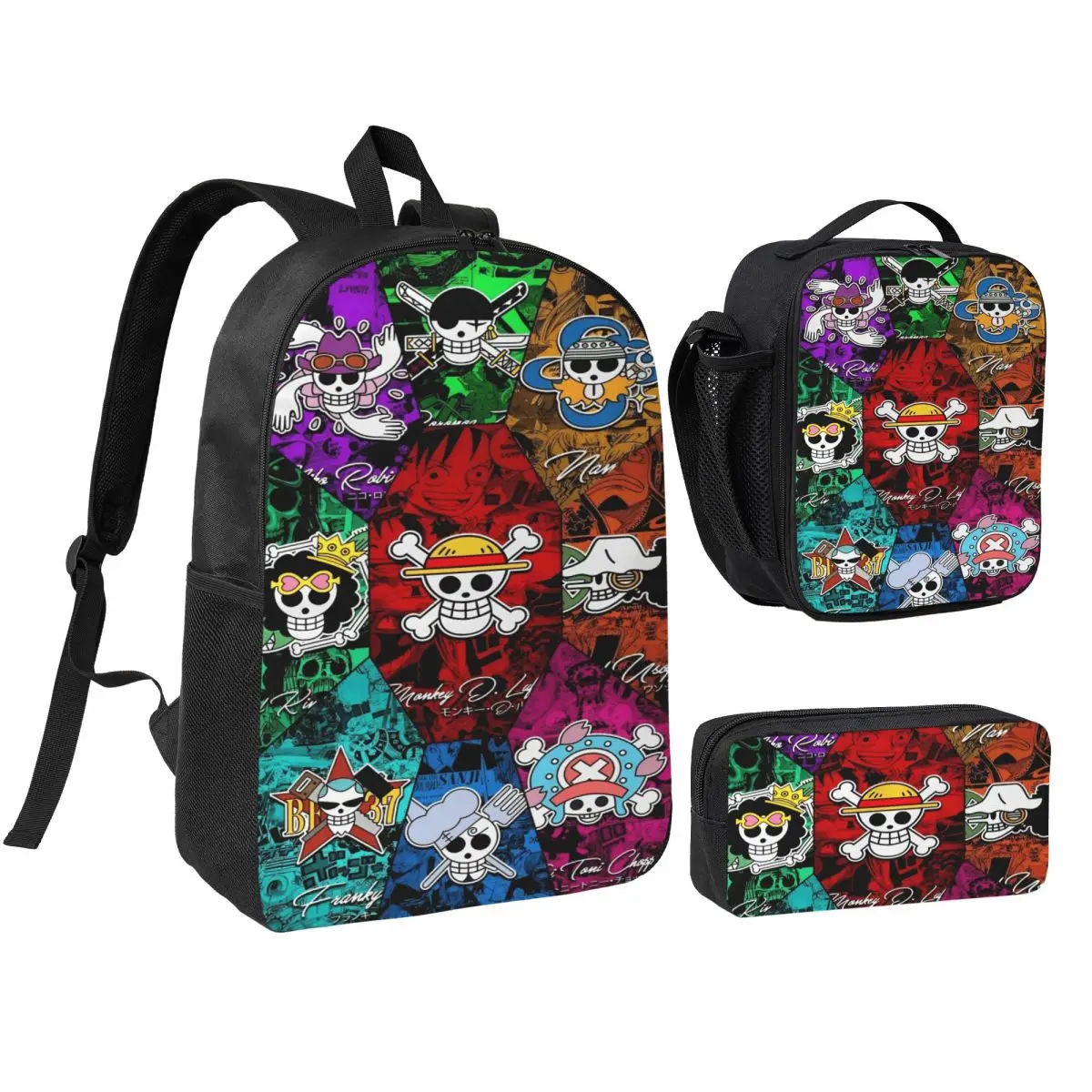 

3Pcs Luffys O-one-pieces Backpack Set for Kids Pen Bags Bookbag Sets with Lunch Box For School Students Daypack