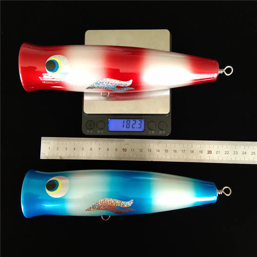 1pc 22cm 182g Big Topwater Wooden Popper GT Surface Popping Lure Deep Sea Boat Fishing Bait