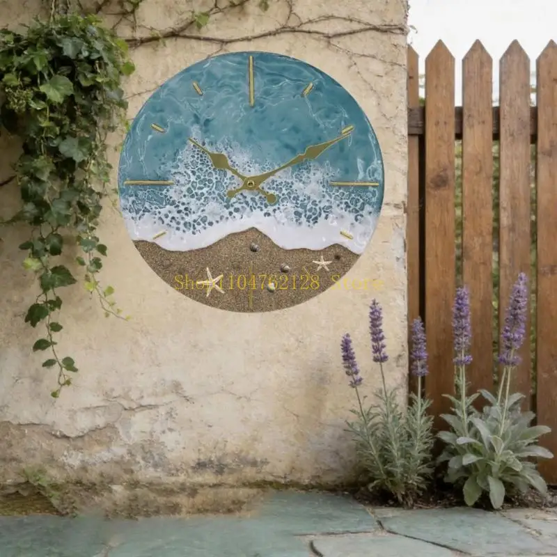 Round Coastal Wall Clock with Beach Scene for Patios, Pool, Garden, Porch best sale