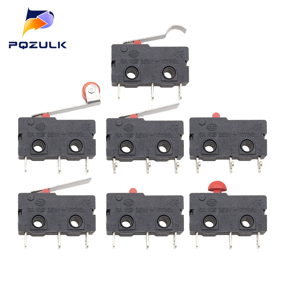 5PCS Mini Micro Limit Switch NO NC 3P Terminals SPDT 5A 125V 250V Roller Arc lever Snap Action Push Micro switches