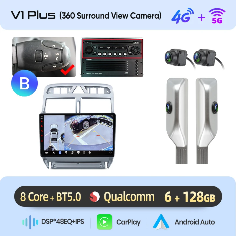 Junsun AI Draadloze CarPlay voor Apple Android Auto Radio Voor Peugeot 307 307CC 307 SW 2002-2013 GPS multimedia RDS WiFi Stereo