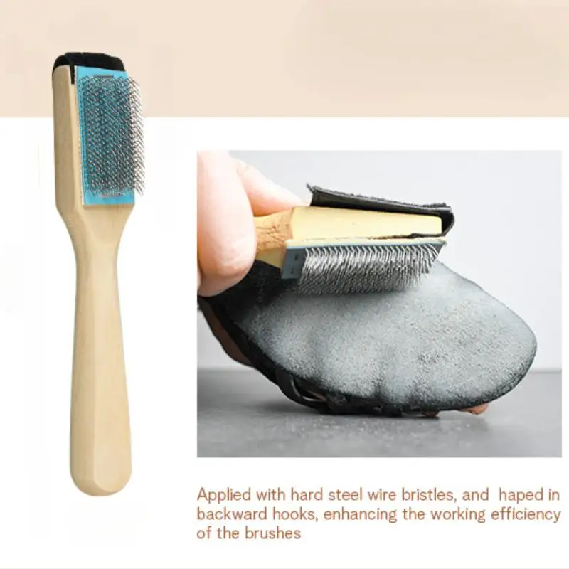● Wooden Suede Sole Wire Shoe Brush With Protector Cover Stainless Steel Brush Head Dance Shoes Cleaning Brush Durable Practical