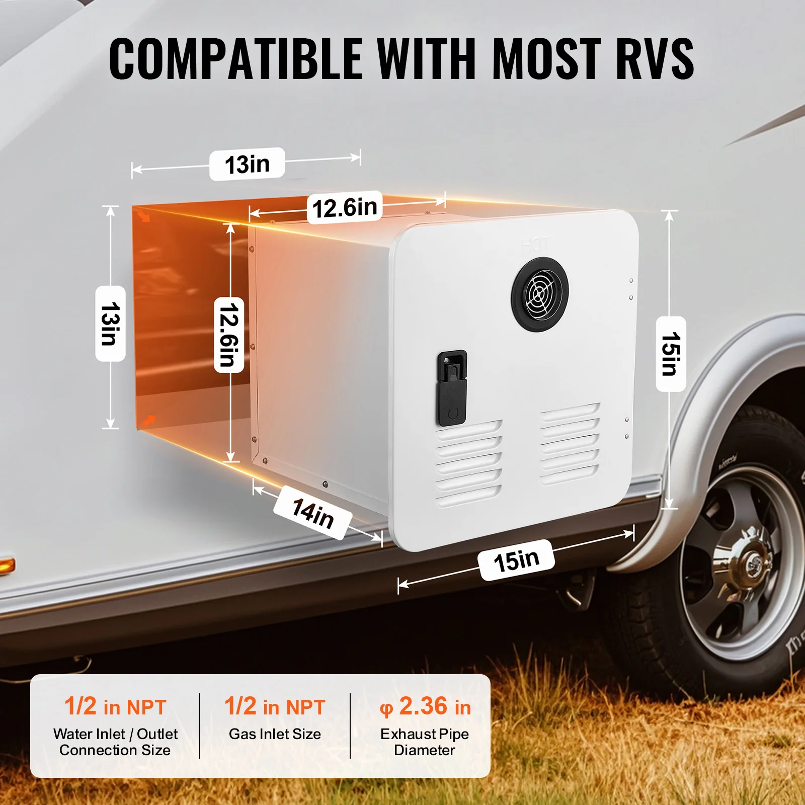 سخان مياه SucceBuy RV بدون خزان دش فوري 15 × 15 بوصة أداء مريح مثالي للمياه الساخنة مثالي لعائلة RVers