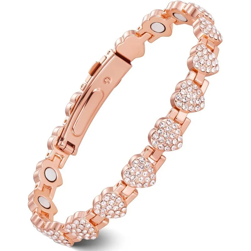 Pulsera magnética ultrafuerte con imanes de neodimio de 3800 Gauss y circonita cúbica deslumbrante, regalos de joyería en forma de corazón para mujeres