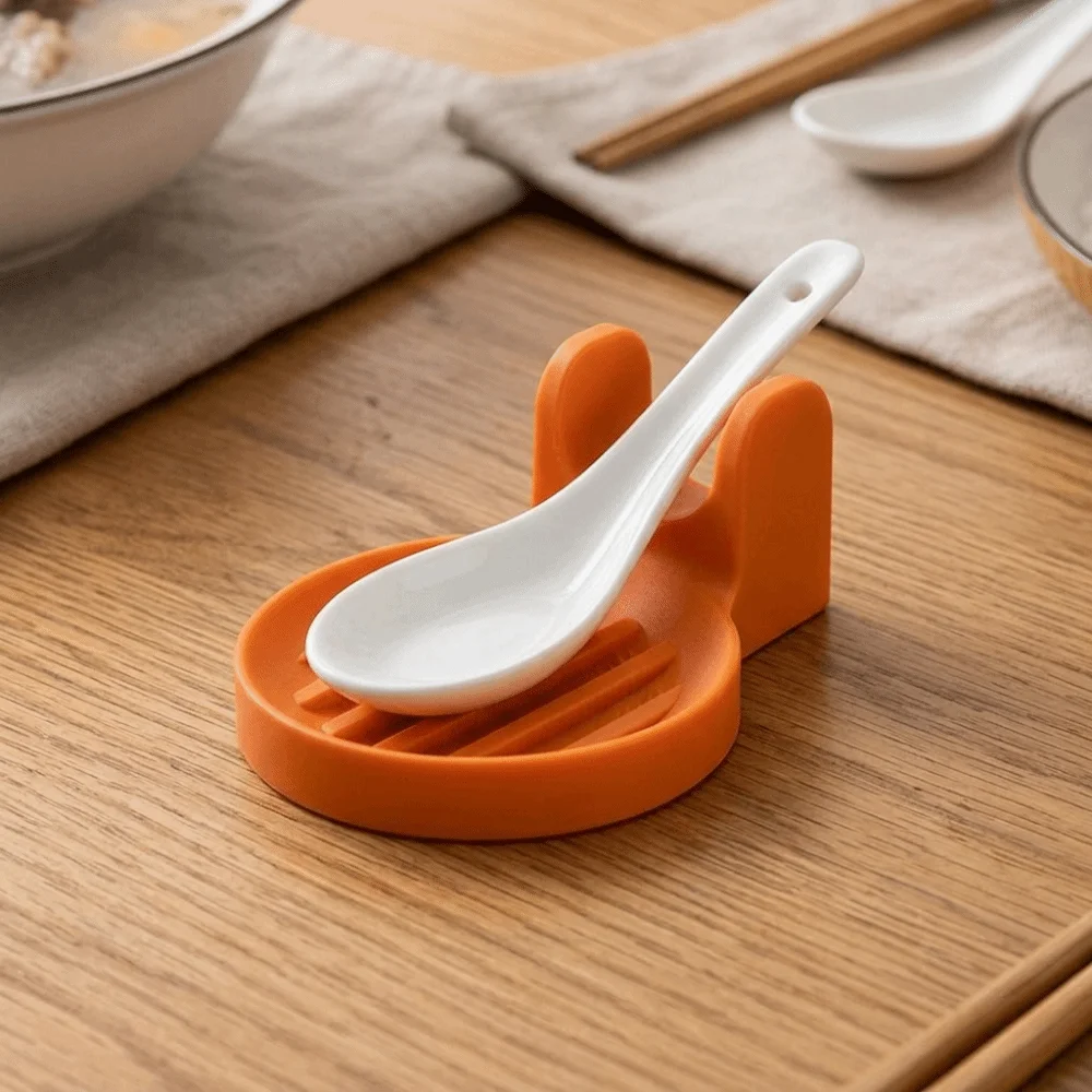 Simple 3D Printed Spoon Holder Non Slip Orange Ladle Storage Rack Anti-drip Stain-proof Spoon Rest Cutlery