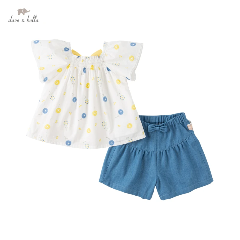 

Dave Bella Children's Suit New Summer Clothes Girls Two-Piece Baby T-Shirt Shorts Tencel Five Cent Pants DB2235539