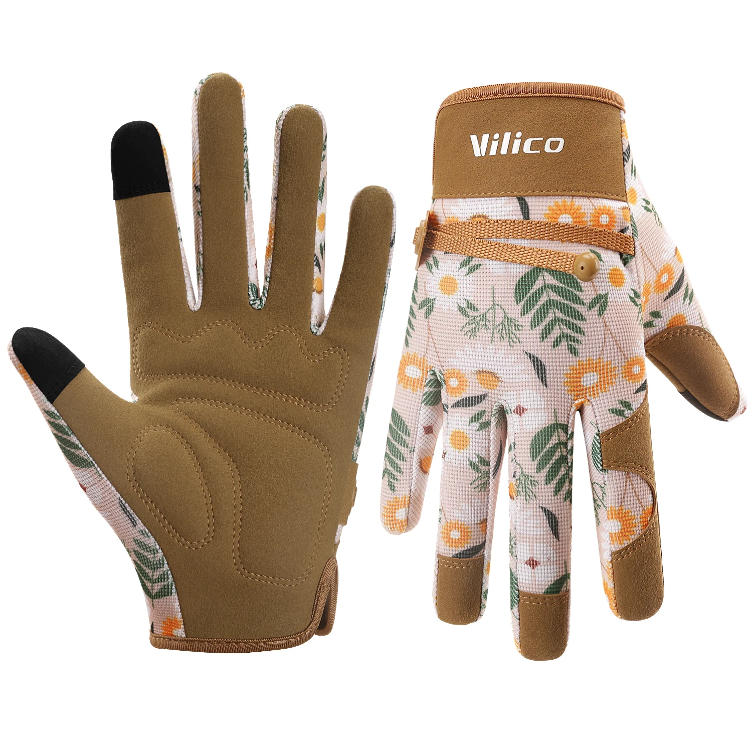 Vilico ladies' gardening gloves, breathable, wear-resistant, adjustable ladies' leather garden gloves, the best gift for gardene