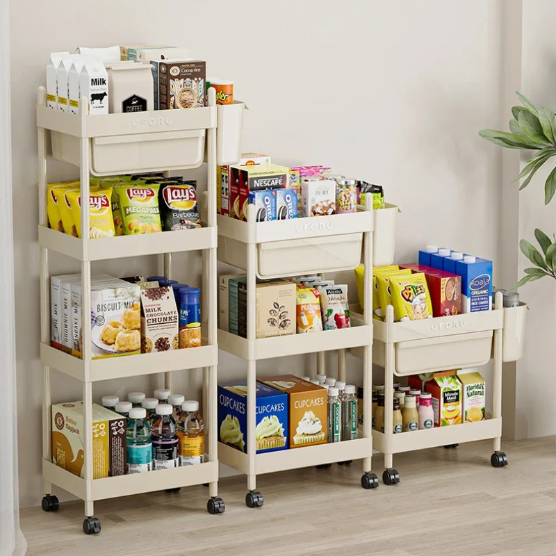 Mobile Multilayer Stacked Crevice Storage Rack Multifunctional Bathroom Kitchen Storage Cart Living Room Snack and Beverage Rack