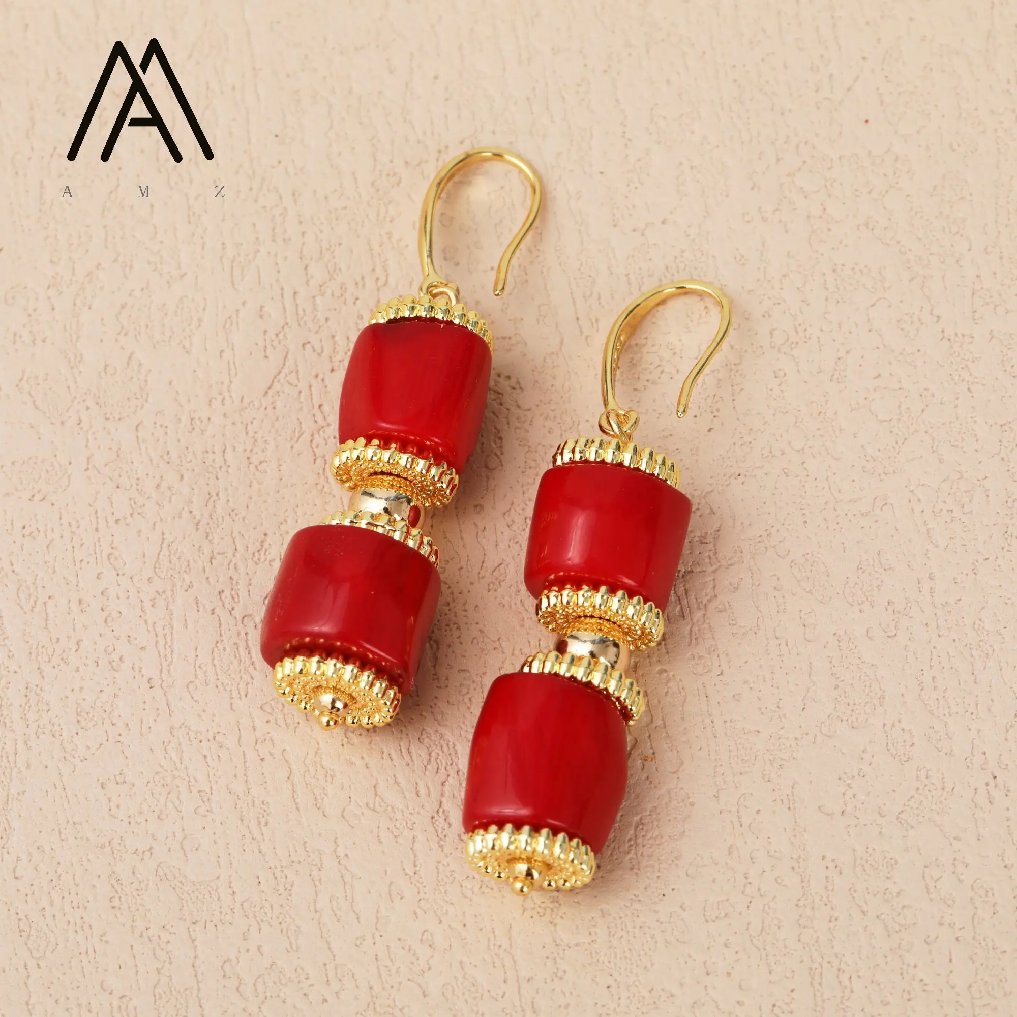 Red Coral Drop Earrings  Fashionable Style with Gold Plating  High Quality Festival Gift For Women