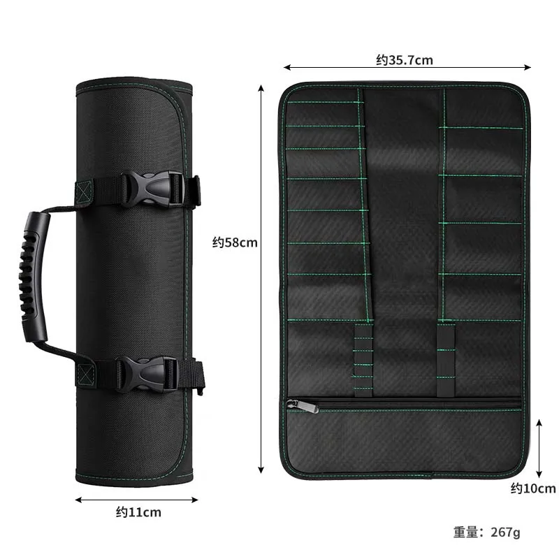 1680D Waterproof Tool Roll Bag with 22 Pockets Including 8 Small 5 Large and 9 Elastic Loops for Full Organization