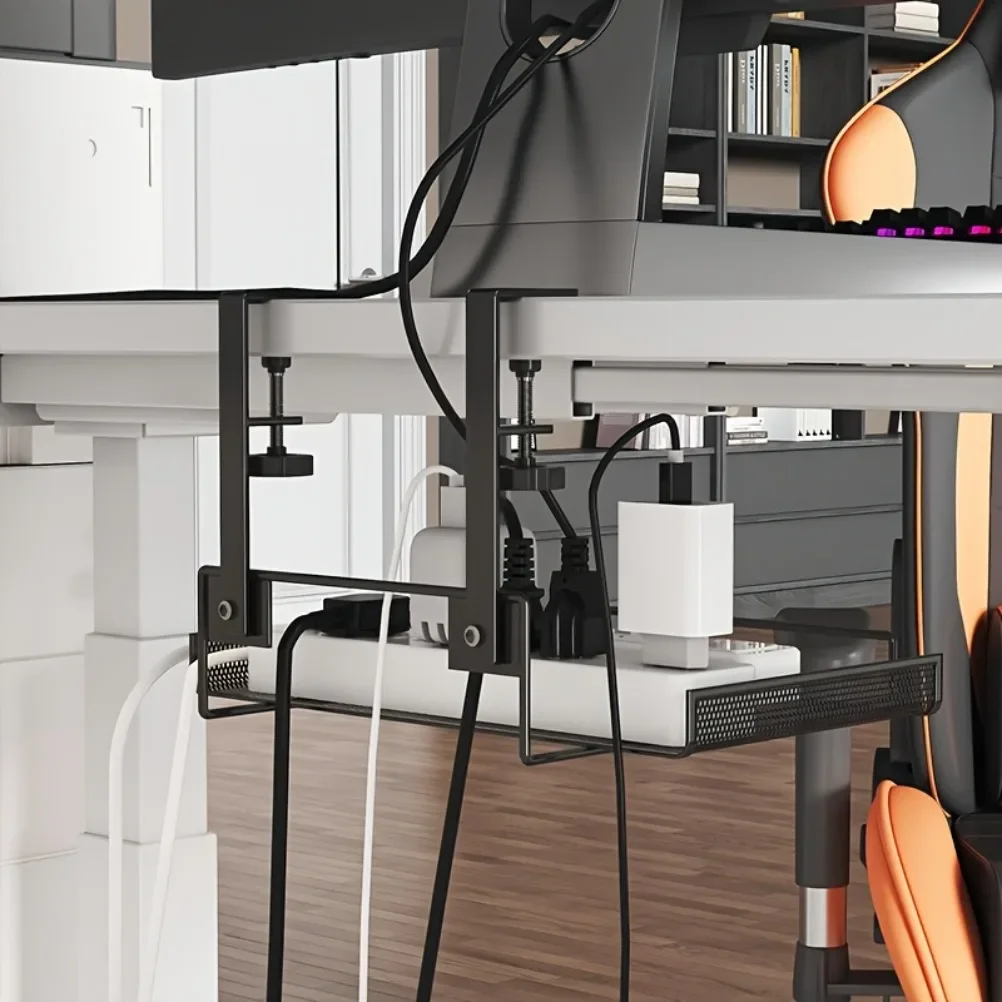 Table Wiring Organizers Storage Rack Under Computer Desk Wifi Router Holder Non Perforated Wire Box Living Room Accessories view 4
