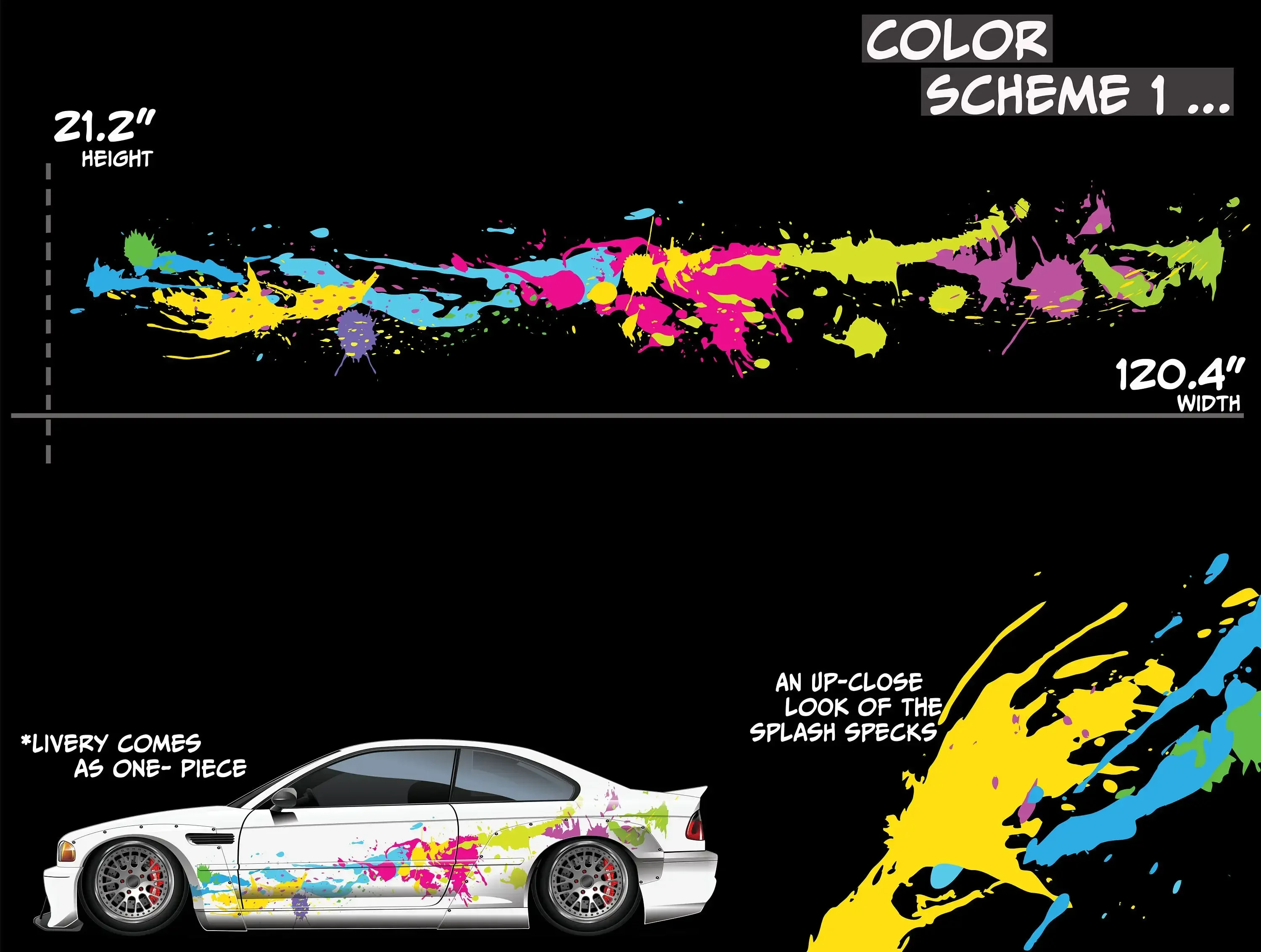 Color Splash Side Vehicle Livery, Large Vehicle Graphics, Cast Vinyl Wrap, Universal Size Auto Accessories Decoration