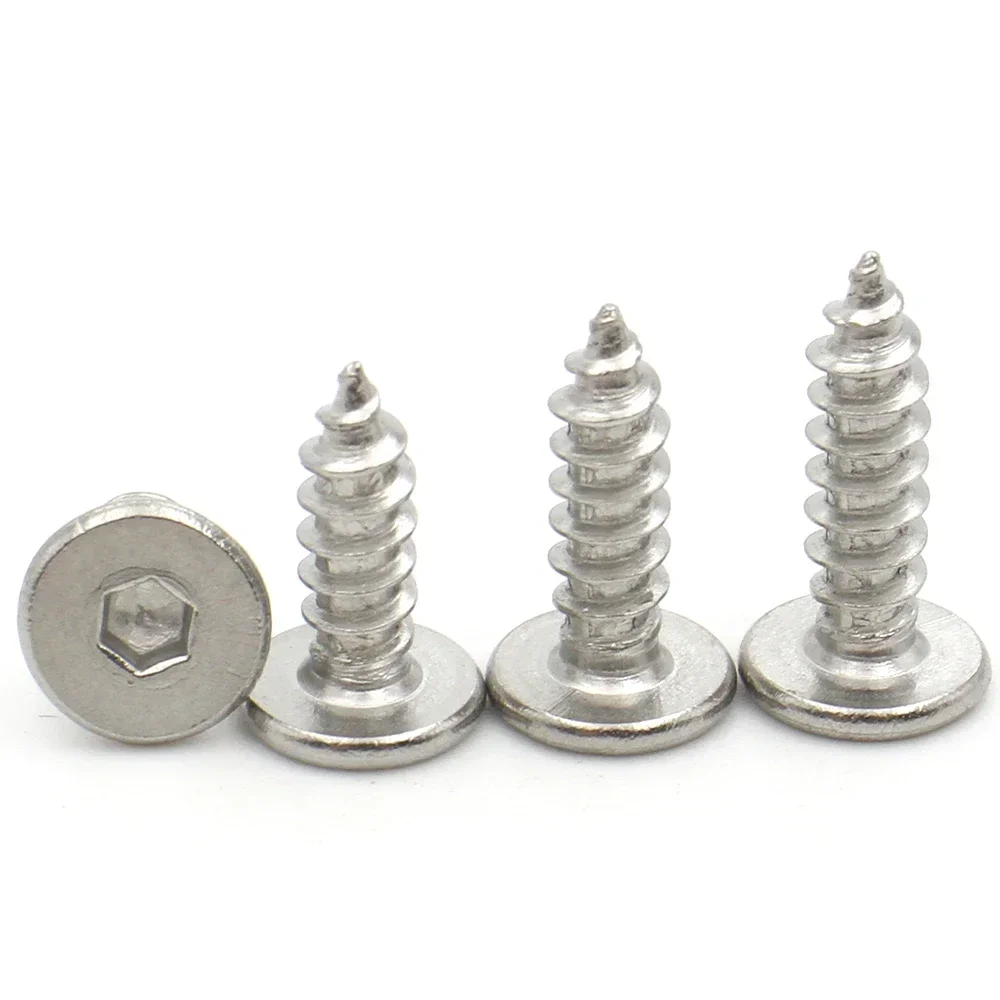 10/20/50/100pcs M2 M2.6 M3 M4 M5 M6 CM 304 Stainless Steel Hex Hexagon Socket Super Low Ultra Thin Flat Head Self Tapping Screw