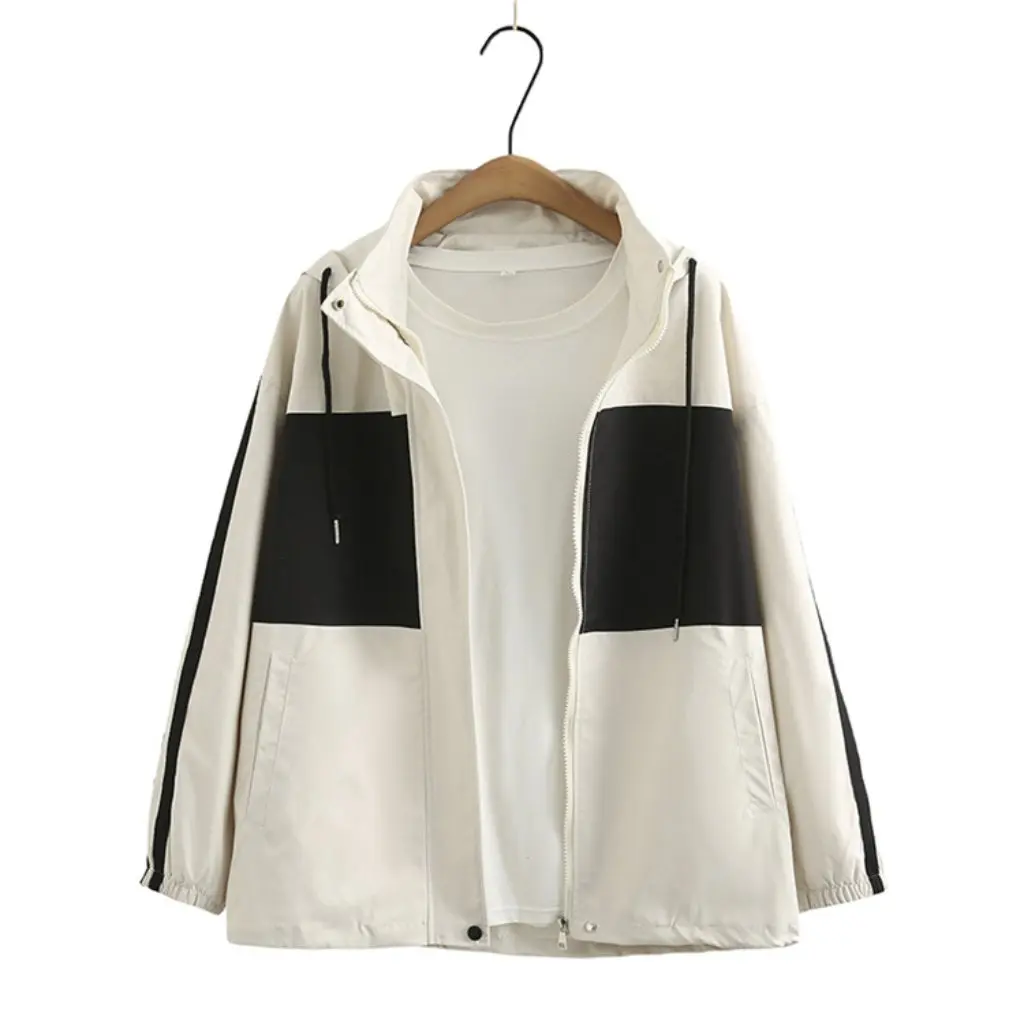 

Autumn New plus size casual top chubby girl versatile Korean style color matching printed hooded jacket 222