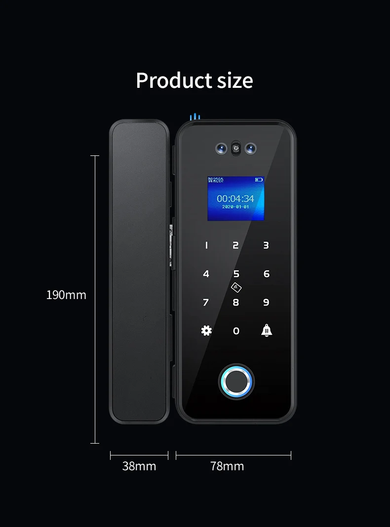 deadbolt smart door lock for Glass Door Unlock Ways Fingerprint+Face Recognition+password+remote+cellphone