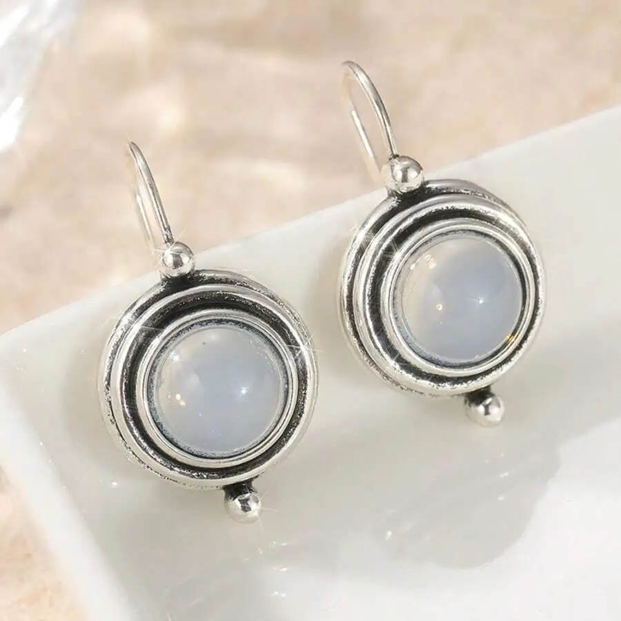 

Round Vintage-Inspired Copper Drop Earrings With Opal-Like Stone, Boho Gothic Style For Everyday And Special Occasions