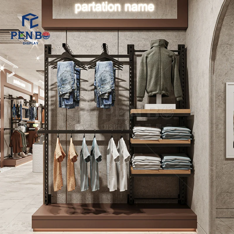 custom.Full Store Output Modern Clothing Shop Design | One-Stop Garment Display Rack System & Store Fixtures