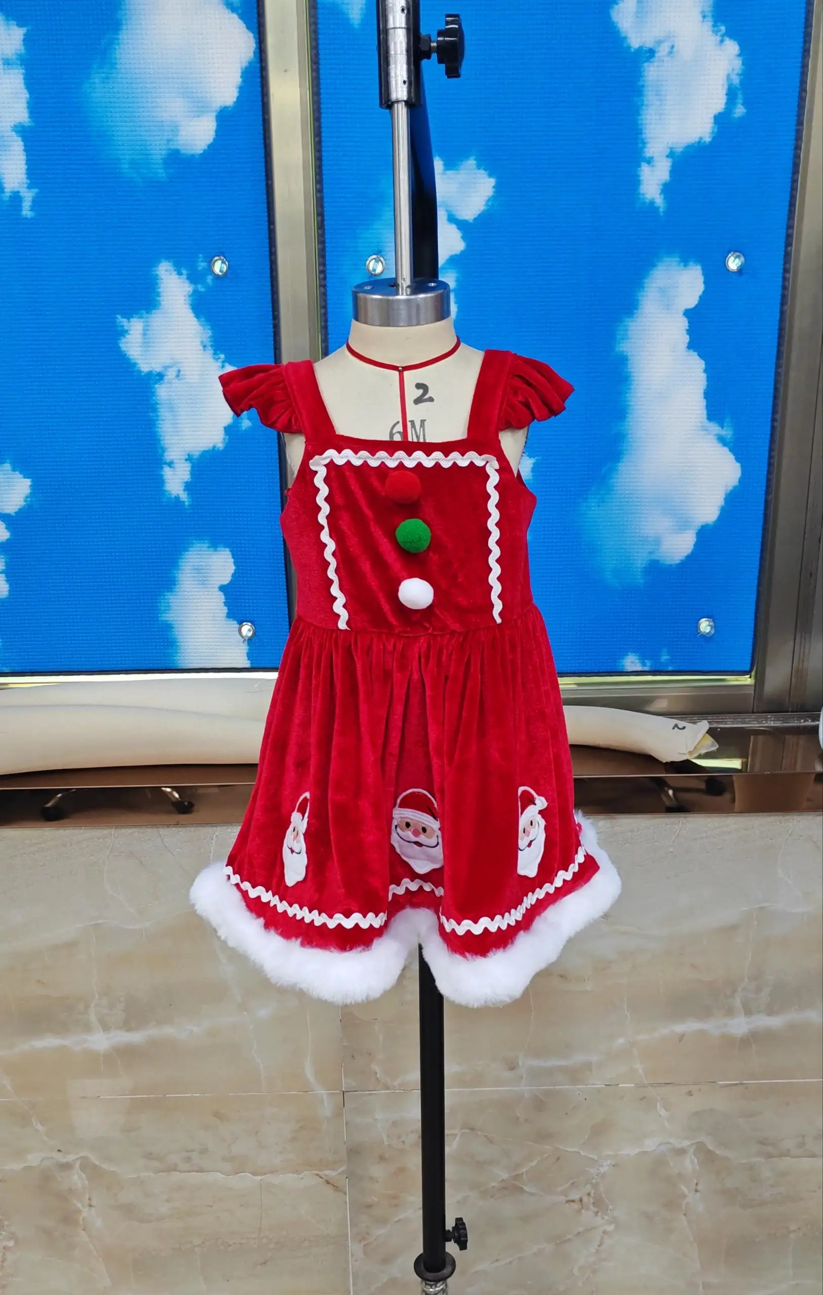 2027 New Years Little Girl Christmas Velvet Dress Xmas Santa/Gingerbread Flying Sleeve Girls Casual Dresses