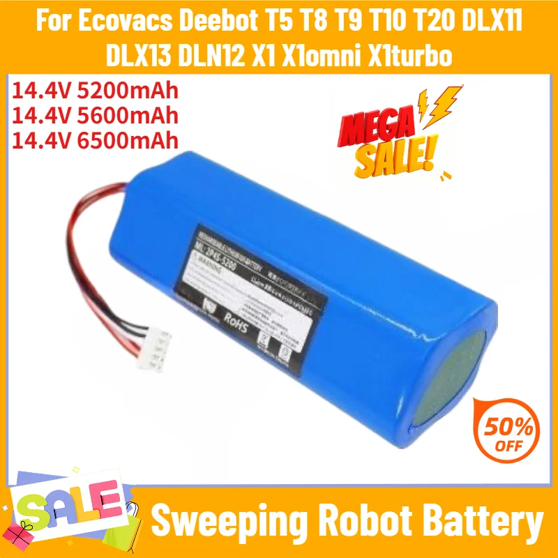 14.4V 5200mAh 5600mAh 6500mAh Battery for Ecovacs Deebot DLX11 DLX13 DLN12 X1 T5 T8 T9 T10 T20 Sweeping Robot Battery