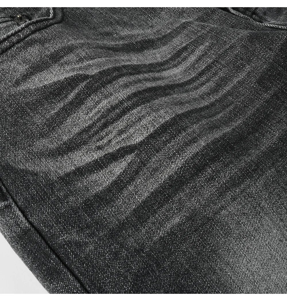 Herren Boot-Cut Denim-Jeans in Grau-Schwarz, Hochwertige Baumwollhose, Klassische Schlanke Stretch-Schlaghose – Detail 9