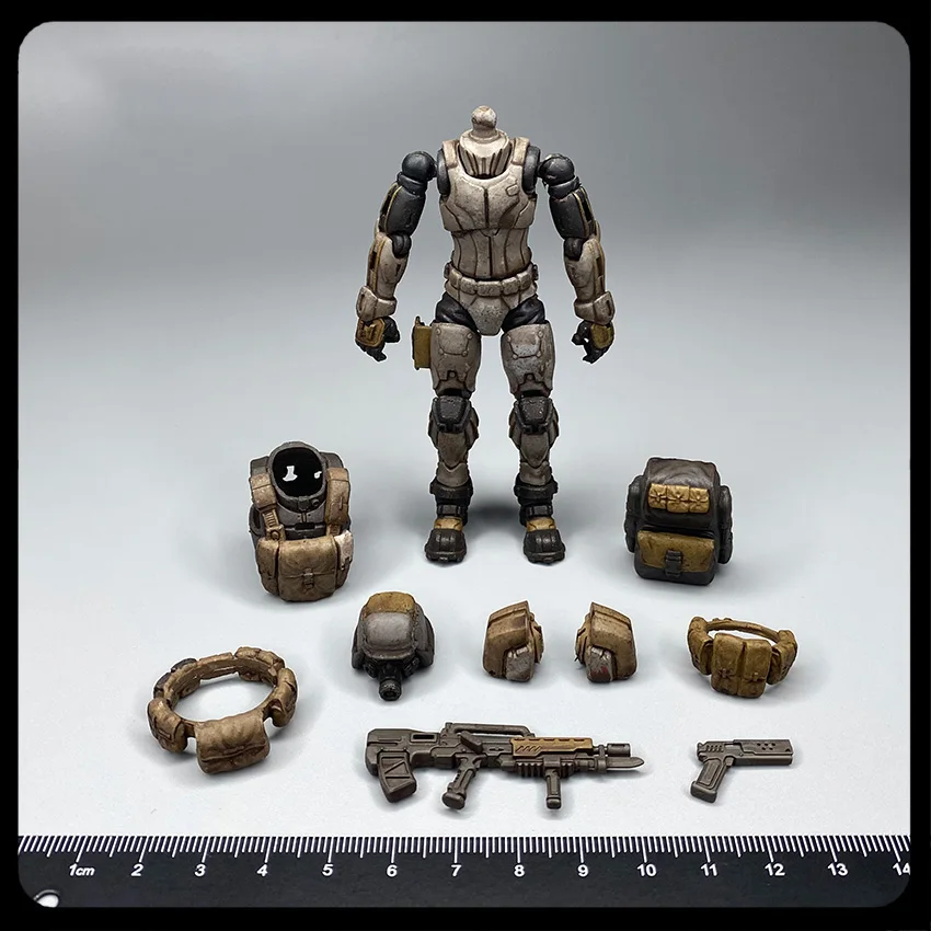 1/18 Scale Black Sand Soldier DIY Backpack & Belt & Head Carving Model 3.75 Inch Doll Accessories Toy Collection Display