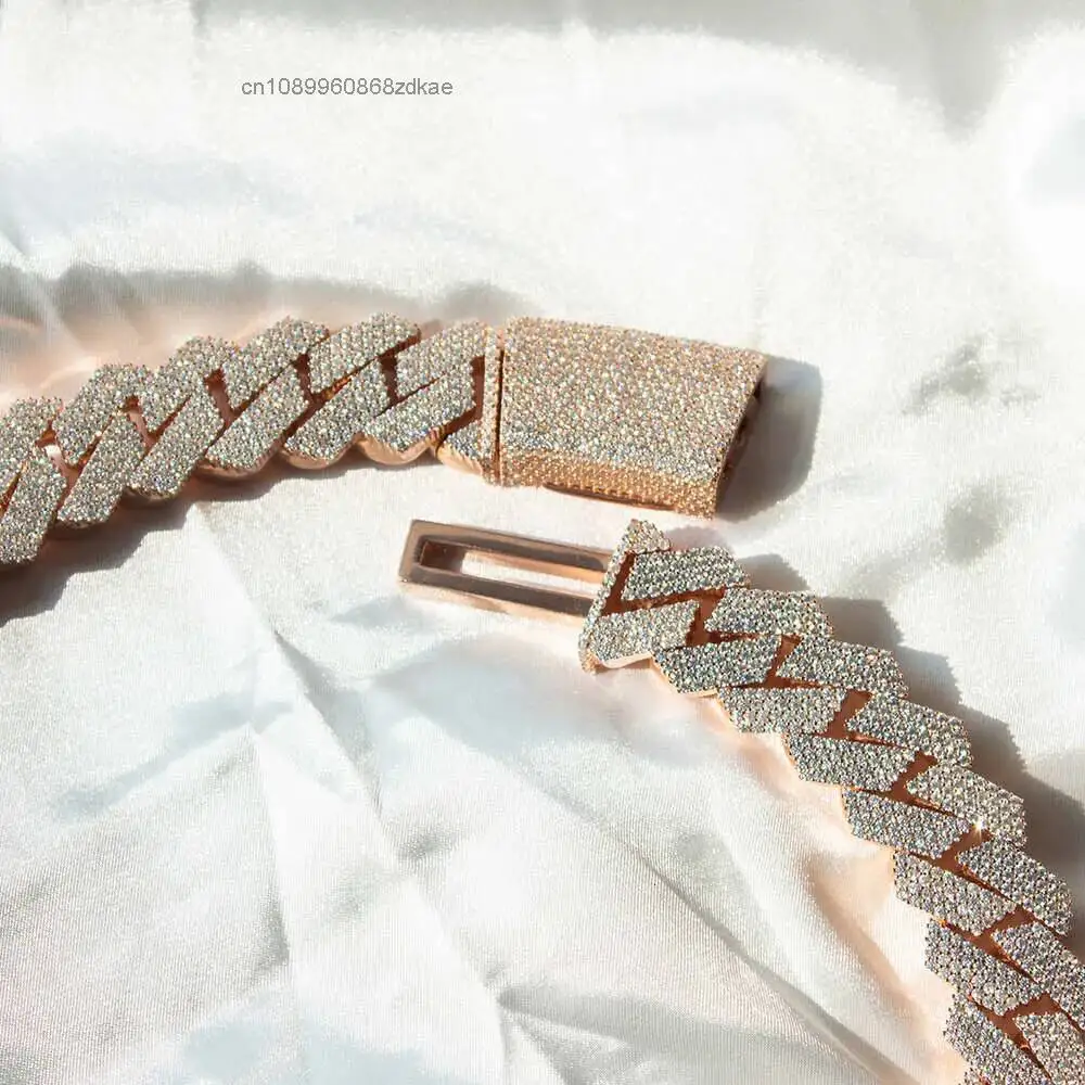 Luxury Hip Hop Rapper Ice Out Cuban Chain 20mm Wide 4 Rows of Moissanite Full Ice Out Cuban Link Chain Necklace.