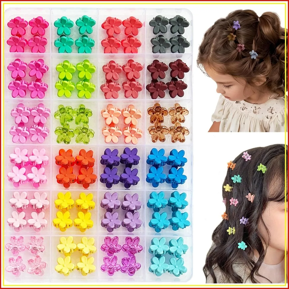 

96pcs Mini Flower Claw Clips in Organizer Box - 24 Multicolors Hair Clips Set