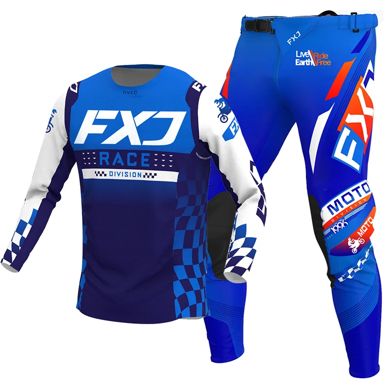 2025 FXJ motocross jersey and pants mtb mx gear set combo off road blue motorcycle racing suit enduro equipment DH MTB Dirt Bike