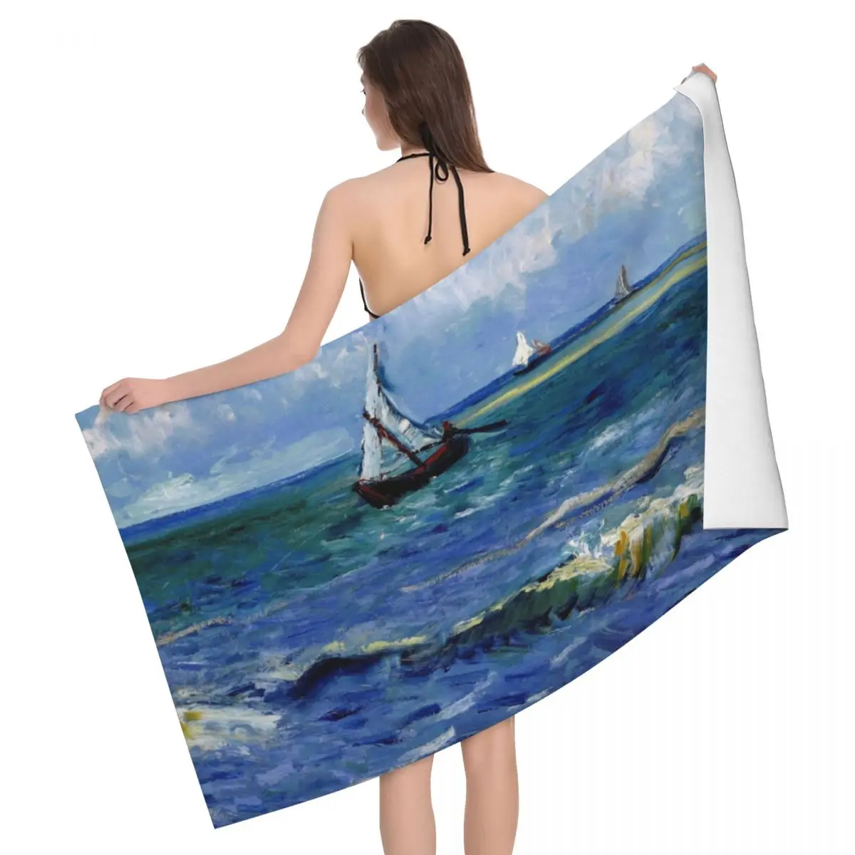 

Vincent Van Gogh Beach Towel Customized Beach at Scheveningen in Stormy Weather Super Soft Microfiber Shower Towels